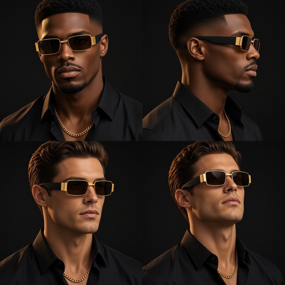 Rectangle Sunglasses Gold Frame Brown Lens Fashion Trendy Sun Glasses Street New